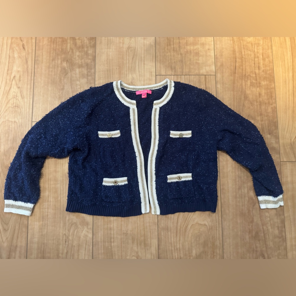 XL Lilly Pulitzer Navy and Cream Cardigan - Picture 6 of 6